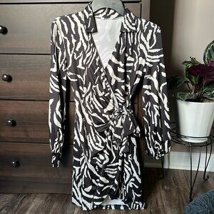 Black and White Zebra Print Wrap Dress